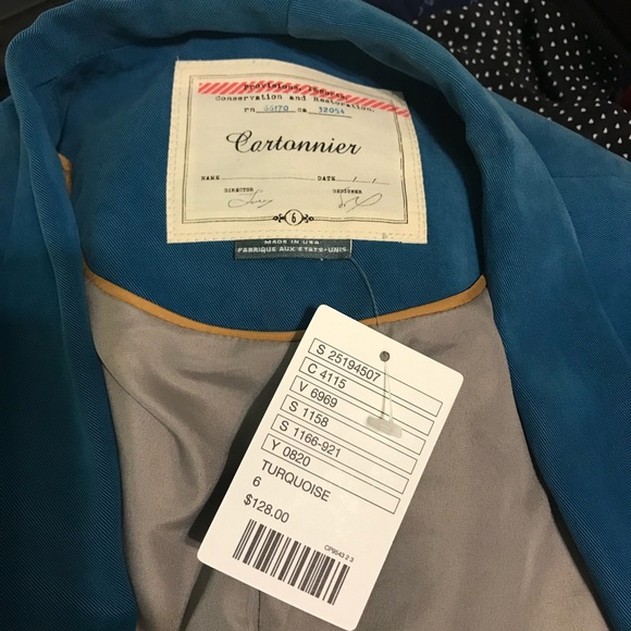 Cartonnier Turquoise One Button Lined Blazer Sz 6 - Picture 6 of 9